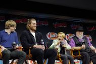 Ira Parker, Peter Claffey, Dexter Sol Ansell and George R.R. Martin speak at HBO / HBO Max presents A Knight of the Seven Kingdoms – Journey into Westeros with Dunk and Egg during New York Comic Con 2025 at The Jacob K. Javits Convention Center on October 09, 2025 in New York City | Image via: Getty